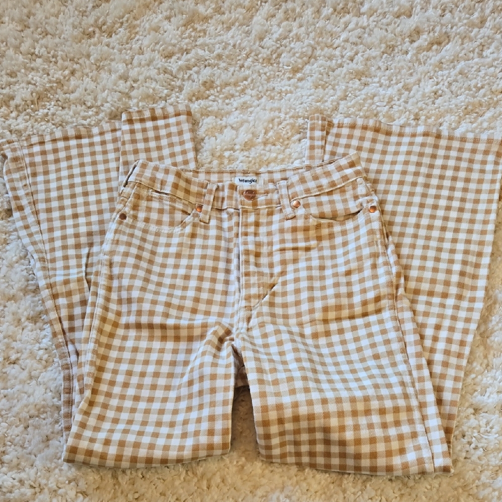 Wrangler Tan Gingham Checkered High rise flare women's Pants